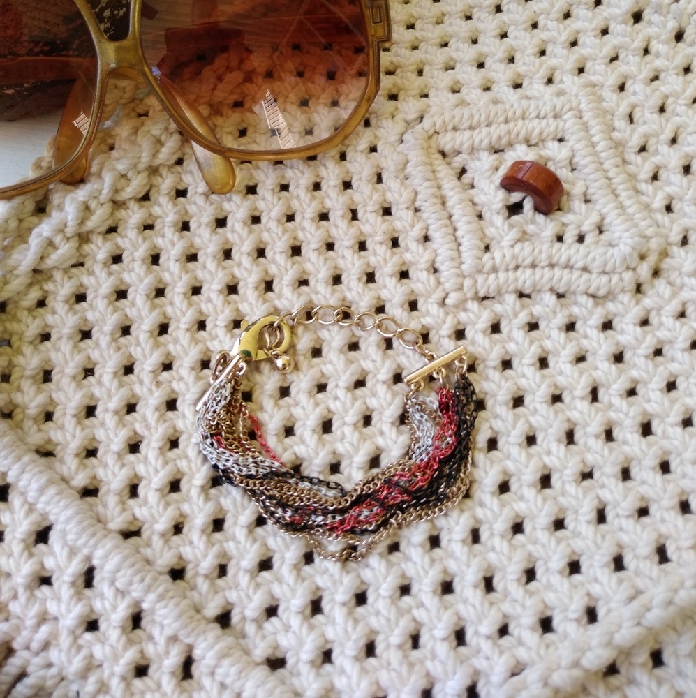 Metal chain white gold red black bracelet